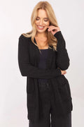 cardigan femme cape décontracté doux viscose modal nylon maille anthracite long ouvert manches longues poches plaquées coupe droite mi cuisses
