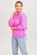 Pull pour femme Chandail Figl couleur rose vif maille douce manches longues col rond coupe ample texture pelucheuse occasion quotidienne mode moderne