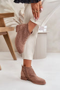 Bottines pour femmes élégance et confort cuir suédé perforé talon carré beige taupe S.Barski
