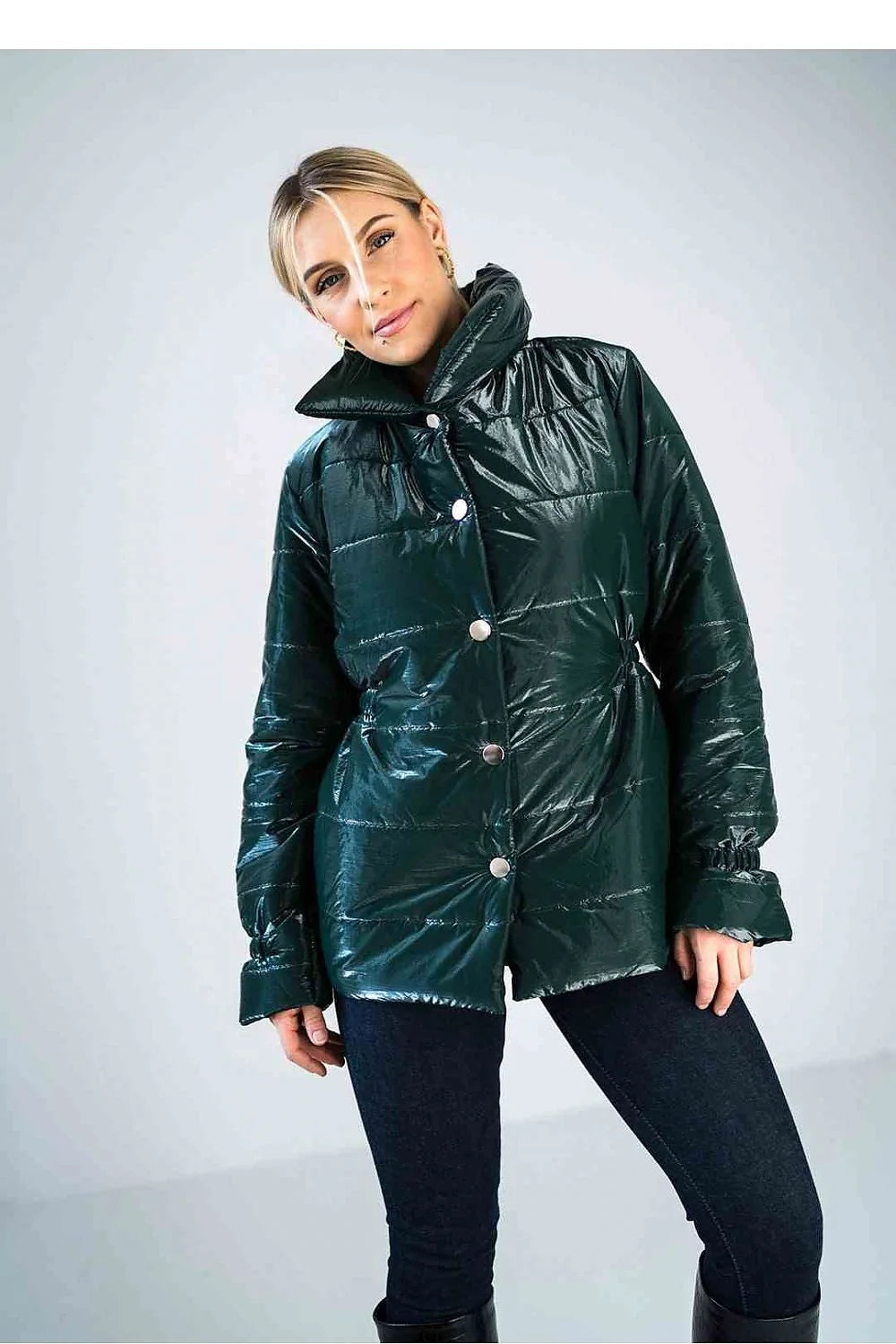 Veste matelassée brillante pour femme longueur hanche col montant style moderne polyester 100 %