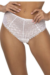 culotte dentelle féminine taille haute géométrique zigzag blanche respirante confortable légère élégante raffinée bords festonnés nœud central entrejambe doublé coton