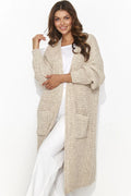 Cardigan long pour femmes en maille beige clair ample sans boutons manches longues poches frontales