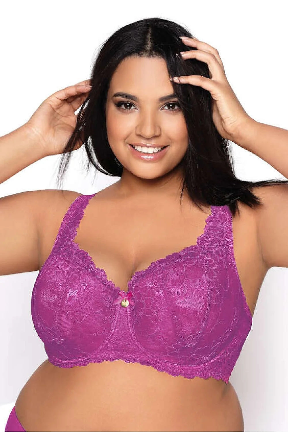 Soutien-gorge rembourré Mat dentelle florale violet vif tailles grandes balconnet bretelles larges armature soutien optimal lingerie élégante femme