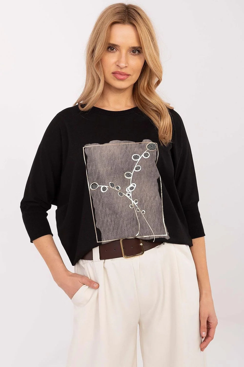 Chemisier moderne élégant semi-formel coton élasthanne manches longues coupe droite motifs abstraits strass femme