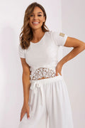 chemisier och bella crop top dentelle florale blanche pantalon palazzo taille haute élastiquée lien noué coton stretch