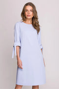 Robe de jour Stylove coupe A tissu de haute qualité manches 3/4 noeud couleur bleu pastel genou length femme