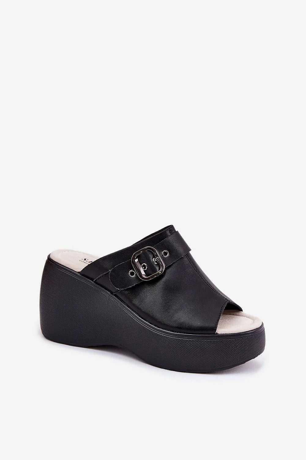 Sandales platesforme style audacieux cuir naturel noir femmes occasions spéciales confort talon compensé sangle argentée
