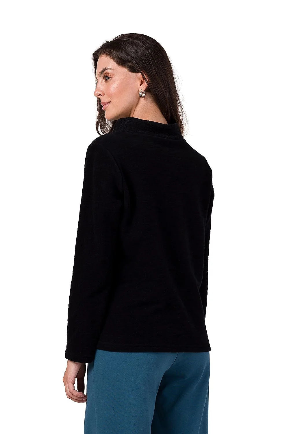 Sweatshirt femme col roulé maille structurée confort style casual élégant coupe ample matière douce extensible manches longues ourlet droit polyvalent mode