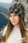 Bonnet tricoté camouflage vert olive beige noir femme hiver mode urban slouchy confortable élastique