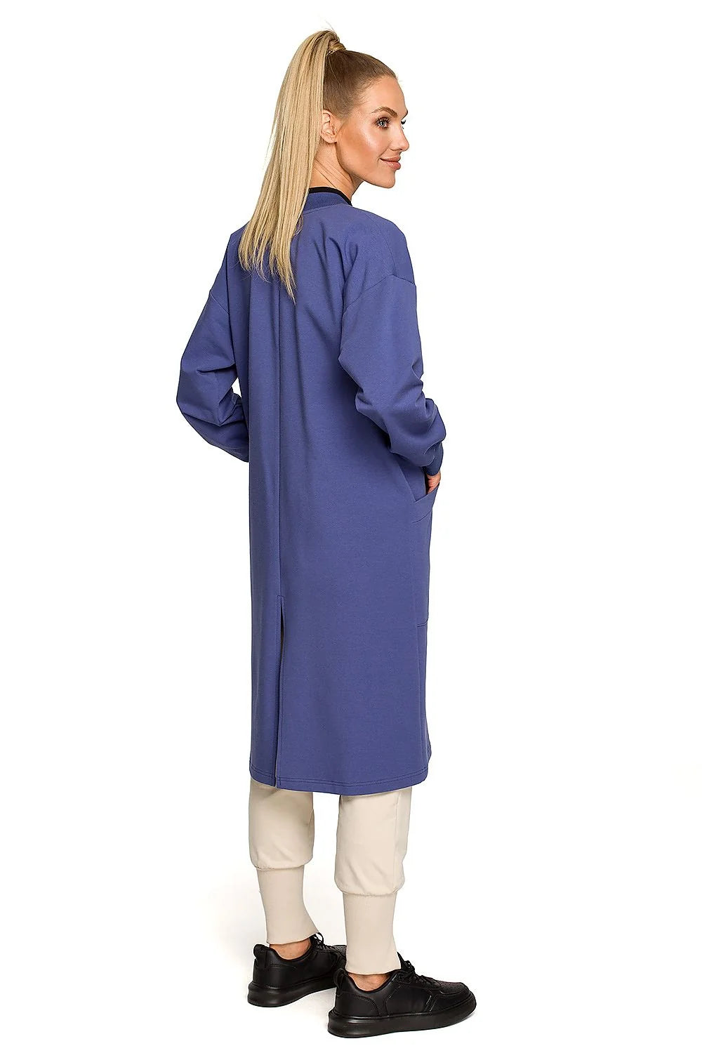 Manteau long pour femmes moderne décontracté coupe ample coton élasthanne beige clair poches latérales fermeture éclair femmes