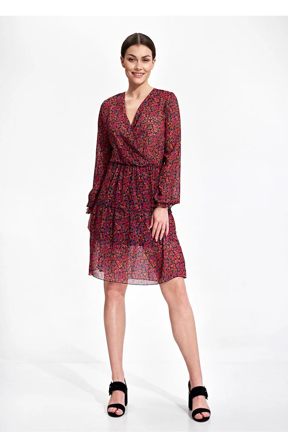 Robe de jour Figl robe été aérée manches longues élastique taille encolure enveloppe volant jupe polyester 100% femmes