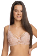 Soutien-gorge féminin semi-soft Gaia dentelle motif floral couleur beige rosé bretelles ajustables maintien parfait lingerie élégante femmes