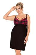 Nuisette féminine élégante dentelle noire fleurs fuchsia bretelles ajustables maille douce taille ajustable femme