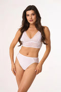 Ensemble de lingerie féminine élégant en dentelle et jersey, soutien-gorge bralette sans armature, culotte brésilienne en coton élasthanne, blanc pur, ajusté et confortable