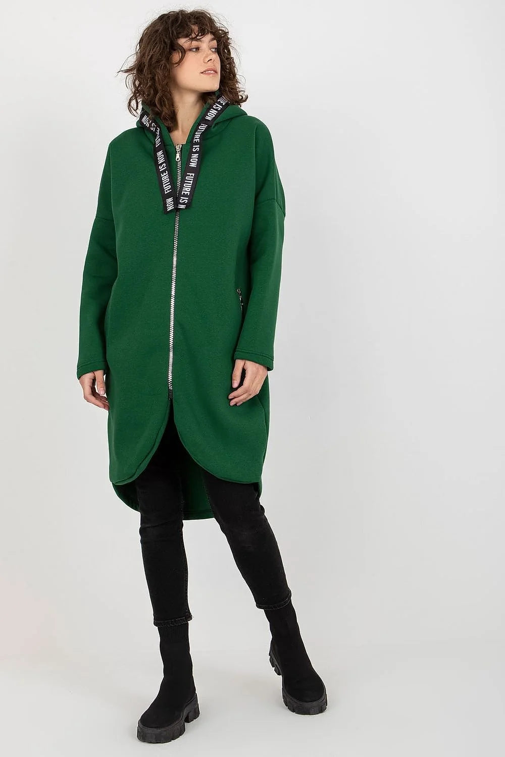 Manteau Femme Style Contemporain Urban Asymétrique Bleu Sarcelle Matière Confortable Coupe Amples Manches Longues Capuche Zippée Poches Latérales Zippées Occasions Daily Casual Chic