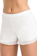 Shorts Femme Blanc Élégant Coupe Ajustée Ourlet Volants Doux Confortable