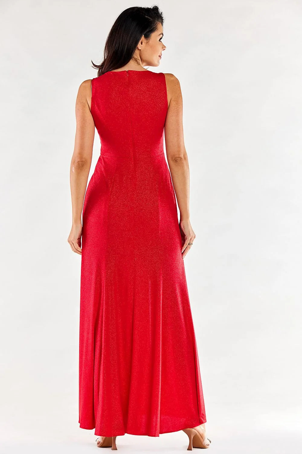 Robe longue élégante sans manches fentes avant couleur rouge vif matière élasthanne polyester femme