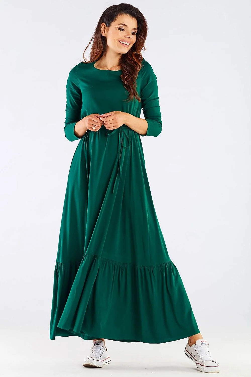 Robe longue viscose framboise élégante manches longues ceinture ajustable fluide décontractée soirée féminine moderne