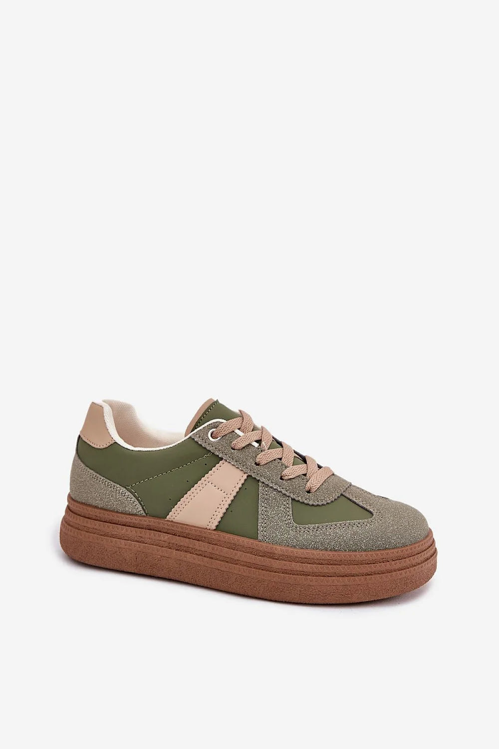 Chaussures de sport pour femmes modernes style casual olive beige cuir éco-friendly plateforme confortable amorti