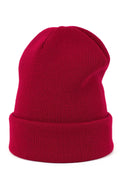 Bonnet d'hiver pour femme en acrylique et polyamide, design moderne, couleur rouge vif, coupe ajustée, doux et chaud, idéal pour les tenues décontractées