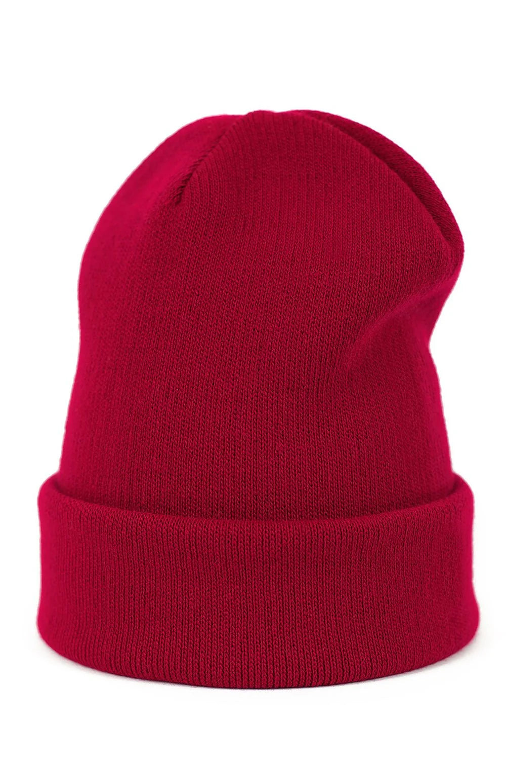 Bonnet d'hiver pour femme en acrylique et polyamide, design moderne, couleur rouge vif, coupe ajustée, doux et chaud, idéal pour les tenues décontractées