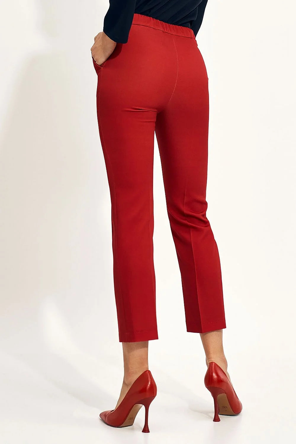 Pantalon femme Nife chinois large droit taille élastique Polyester élasthanne beige élégance moderne style professionnel
