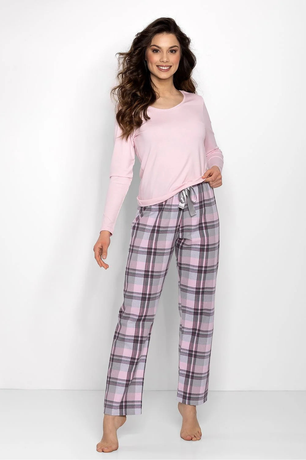 Pyjama Momenti Per Me Ensemble Femme Pyjama Doux Confort Élégance Coupe Classique Manches Longues Pantalon Carreaux