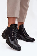 bottines femme cuir écologique noir effet croco verni suède lacets fermeture éclair œillets métalliques talon bloc confortables isolantes