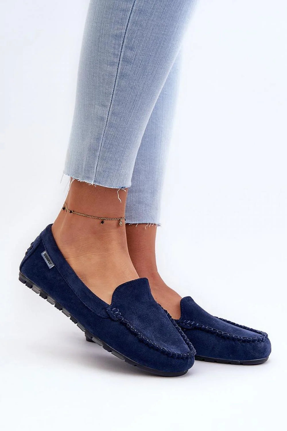 Mocassins pour femmes en cuir suédé bleu marine classiques style décontracté occasion quotidienne et légèrement formelle