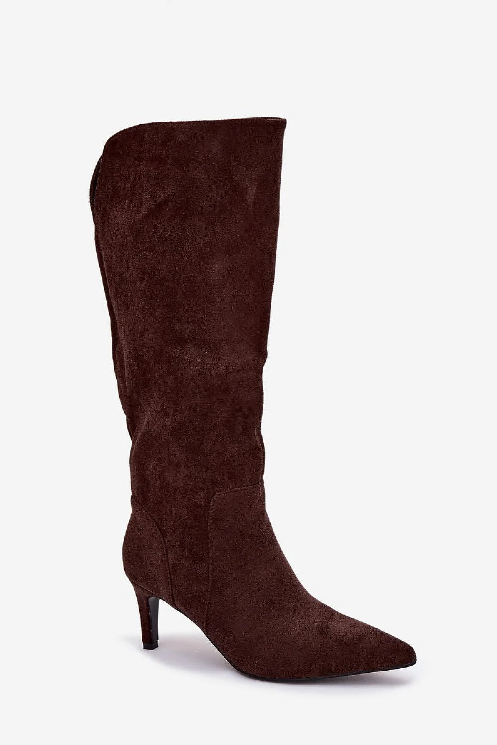 cuissardes bottes hautes suédine marron bout pointu talon aiguille bas tige froncée velours doublure fourrure synthétique chaude confortables féminines élégantes