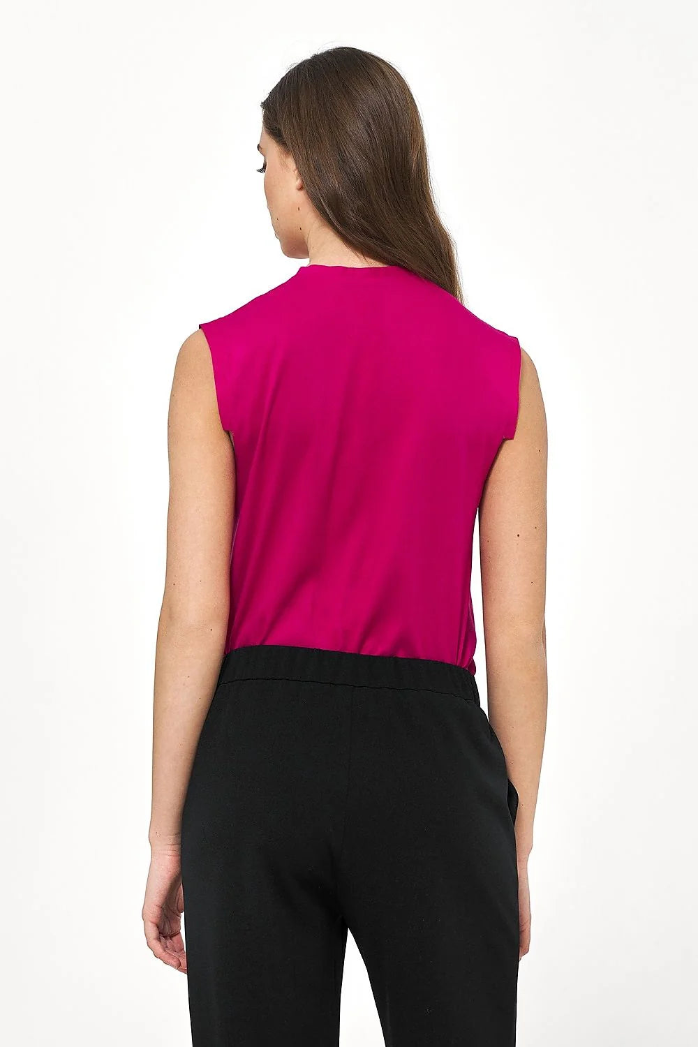 Chemisier Nife sans manches col V couleur fuchsia viscose 100% Taille 36-42 femme style soft office casual