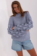 Pull pour femme en tricot grossier manches volumineuses bleu pâle matière épaisse style décontracté