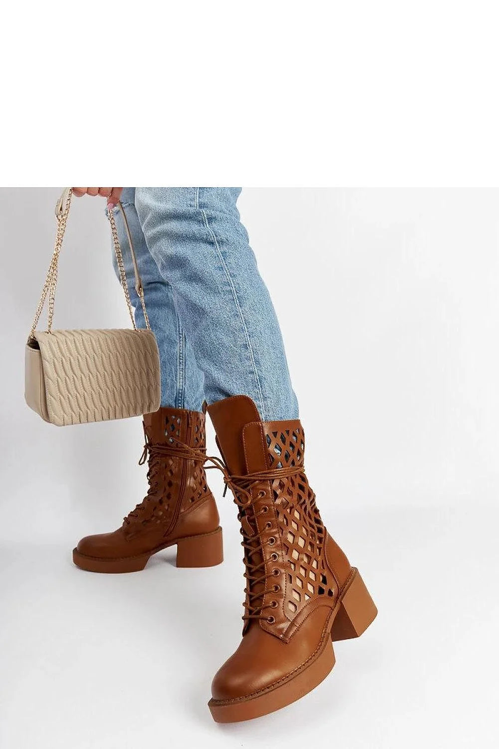 Bottes combat mode Solea bronze bottines ajustables talon moyen femme cuir imitation hiver automne
