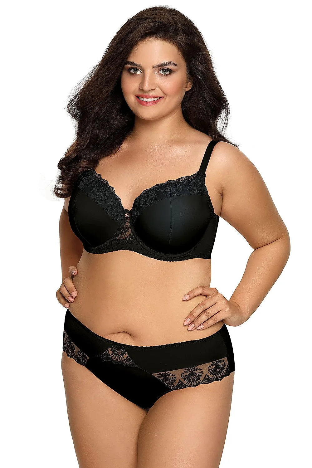 soutiengorge Ava rembourré dentelle florale noir élégant sophistiqué confortable maintien armatures bonnets moulés grande taille microfibre lisse douceur bretelles réglables