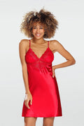 Nuisette sexy en satin rouge, décolleté V, dentelle, bretelles ajustables, robe de nuit élégante, taille ajustable, femmes