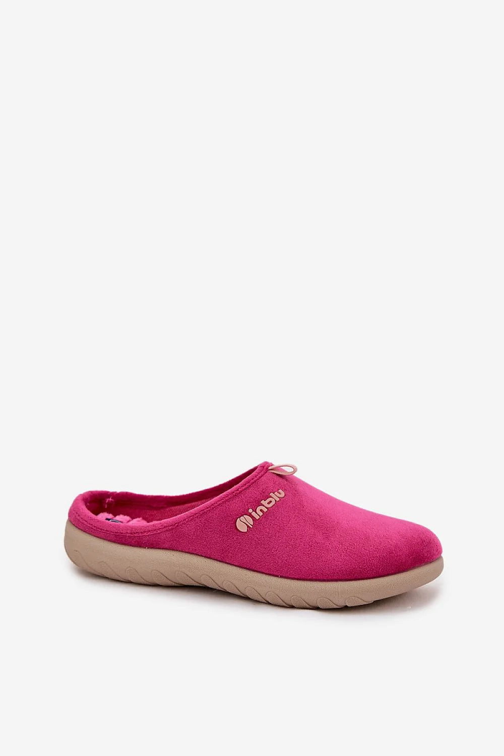 chaussons mules femme Inblu velours fuchsia bout arrondi backless brodé logo intérieur doux semelle souple caoutchouc antidérapante légère confortable
