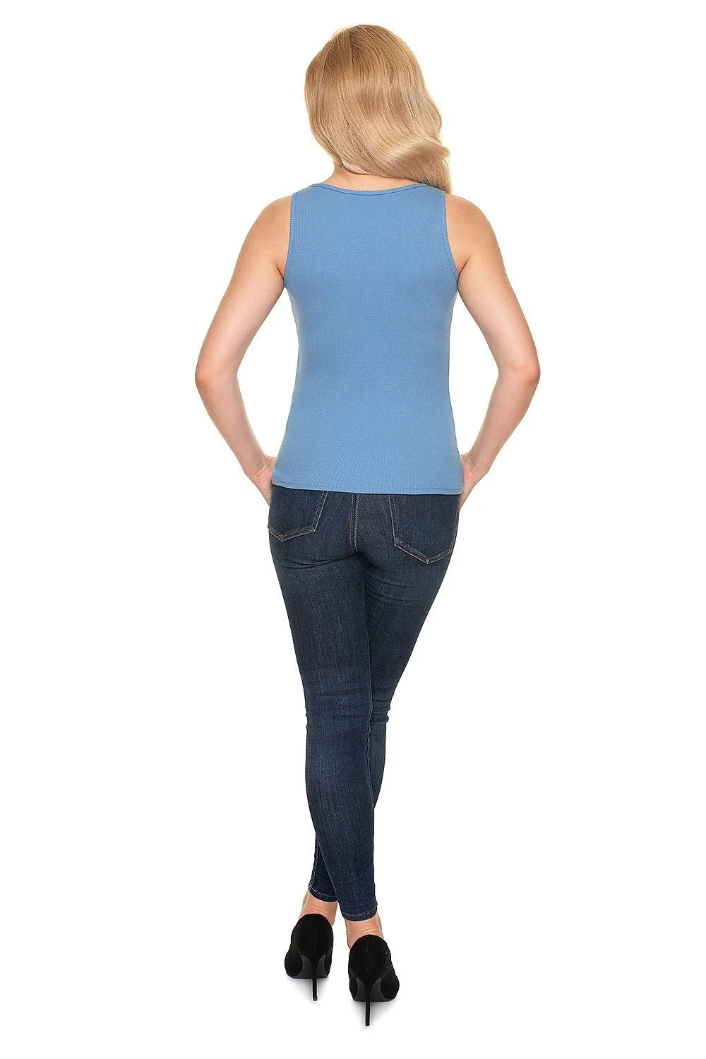 Débardeur coton côtelé femme bleu clair ajusté confortable style décontracté mode basique été casual