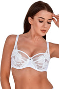 Soutien-gorge féminin élégant balconnet dentelle blanche motifs floraux microfibre ajustables maintien confort