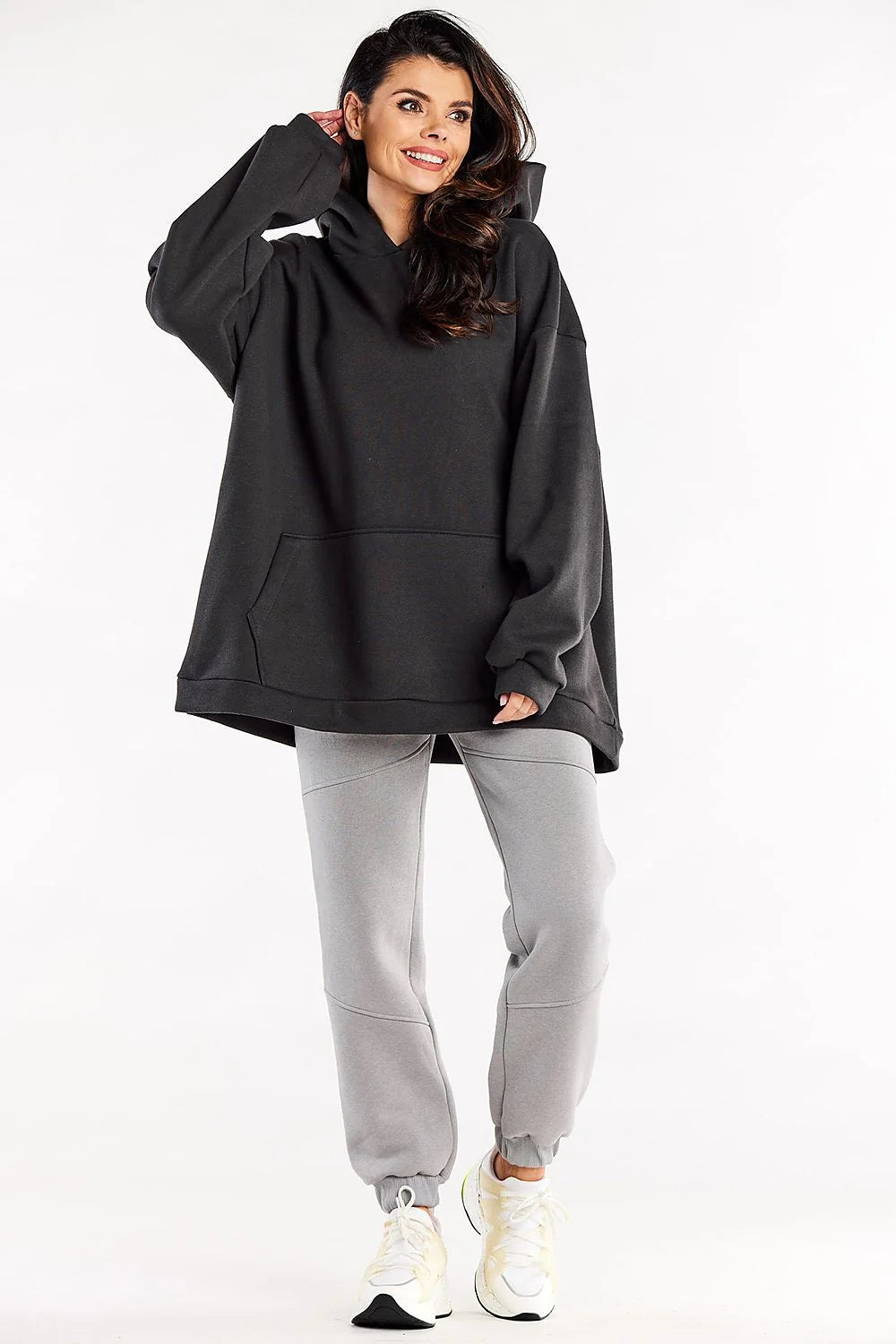 Sweatshirt pour femme en coton et élasthanne, style oversized, capuche, poche kangourou, confortable et tendance pour quotidien et loisirs