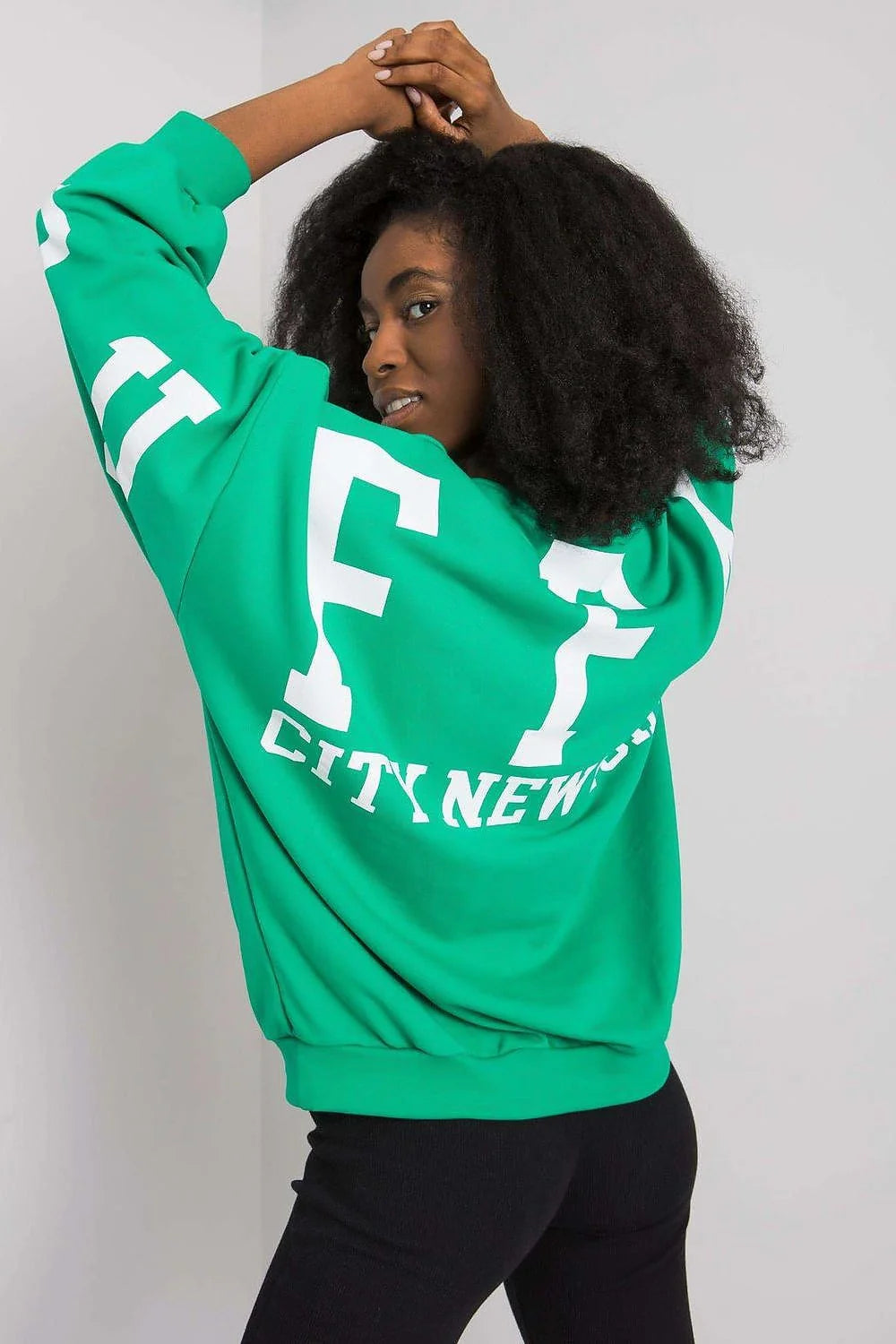 Sweatshirt femme coton polyester vert vif coupe ample décontractée manches longues confort mode urbaine