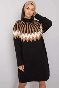 robe pull femme manches longues motif géométrique hiver maille acrylique élasthanne polyester oversize épaisse coupe droite genou col montant