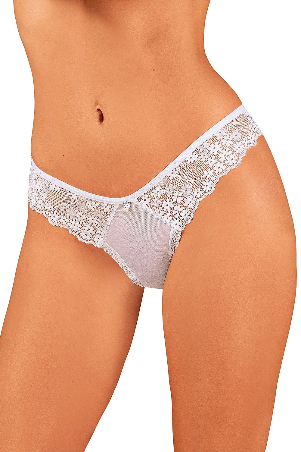 obsessive culottes féminines dentelle blanche semitransparent tulle motif floral bords festonnés bijou métallique taille basse échancrée élastique fin confort sensuel
