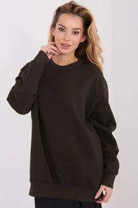 sweatshirt femme oversize col rond manches longues molleton doux marron chocolat coupe ample épaules tombantes poignets côtelés doublure chaude