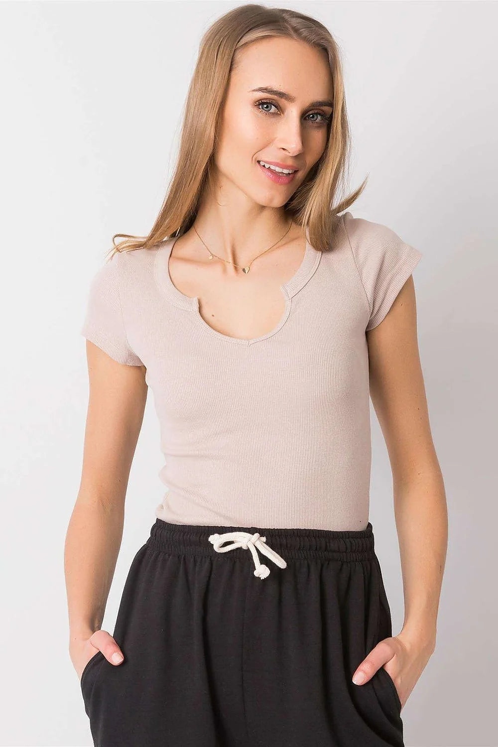 T-shirt Och Bella ajusté manches courtes encolure ronde coton élasthanne noir femme mode casual-chic