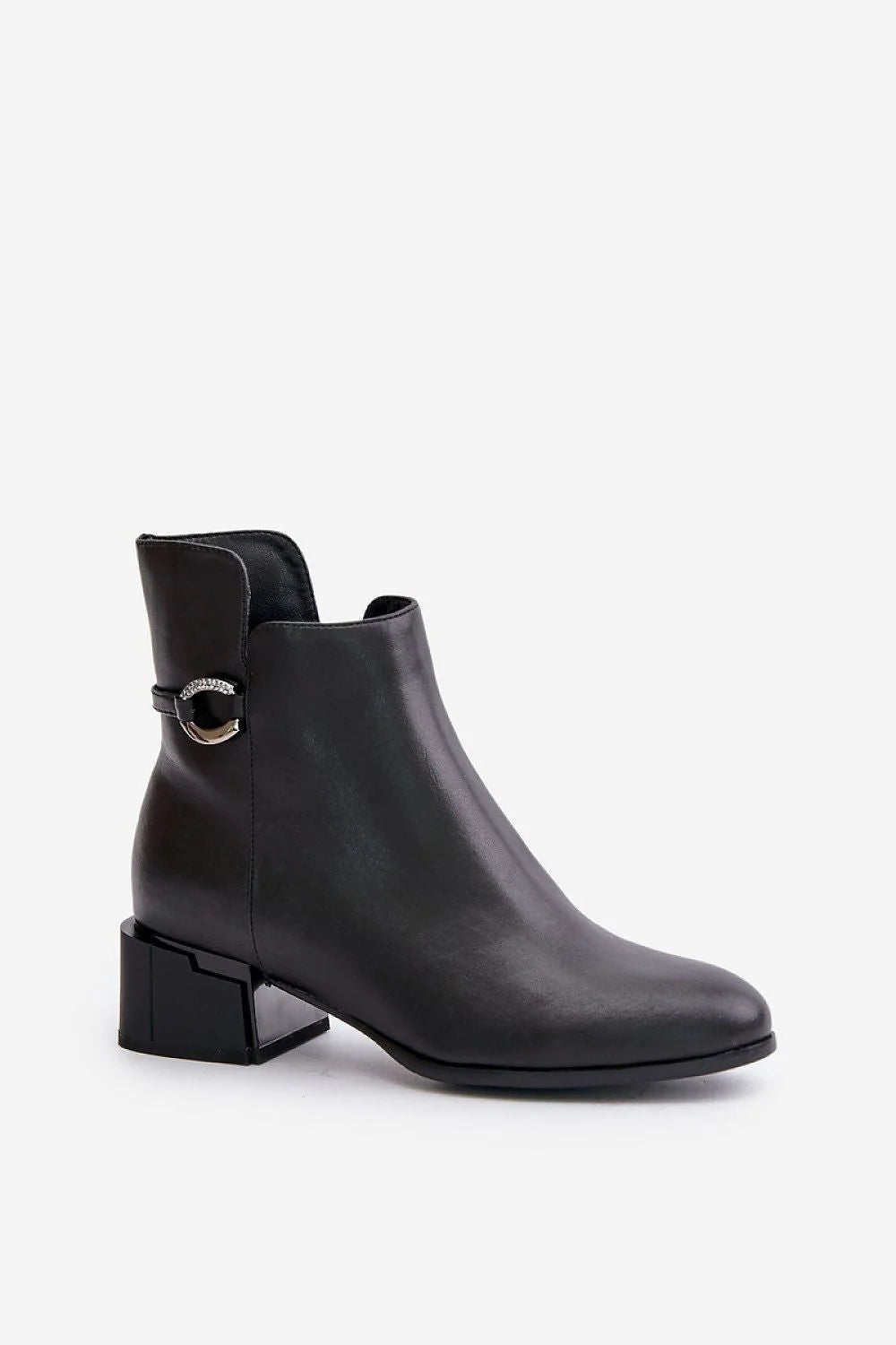 Bottes à talons Step in style élégantes Vinceza cuir naturel tige 14.5cm sangle décorative bout arrondi talon carré noir femmes