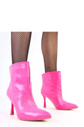 bottines femme verni fuchsia simili cuir bout pointu talon aiguilles neuf centimètres tige treize centimètres semelle tissu douce