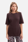 chemisier femme jersey molletonné lisse 260g boucle inversée confort élégant sanspoches fermetureéclairdissimulée encolure ronde manches mi longues basque évasée cintrée