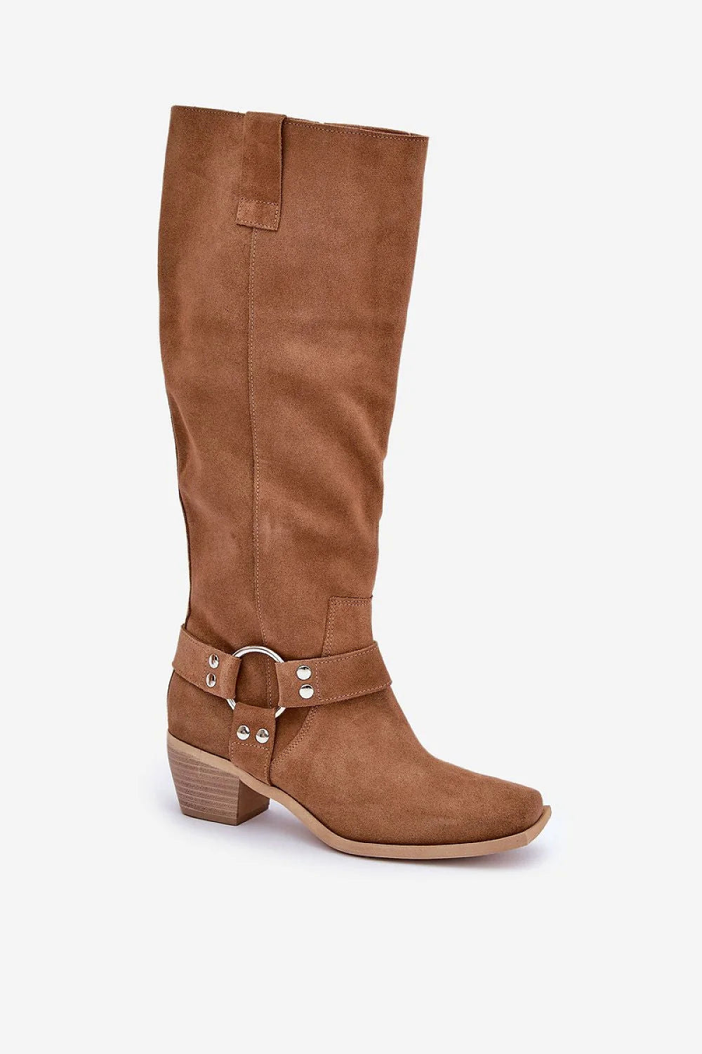Bottes à talons block en daim marron pour femmes, hauteur genou, fermeture éclair, sangle cheville, style western, confortable, automne-hiver, mariage, ville, mode élégante