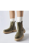 Bottes Giacinta pour femmes vert olive semelle beige cuir lisse tige moyenne zip latéral style urbain confortable