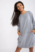 Robe décontractée femme en coton élasthanne gris ample manches longues poches confort maison détente